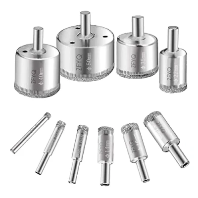 Image of ZFYQ Hole Saw Drill Bits Set, Drilling in Glass, Ceramic, Porcelain, Tile, Marble, Ø6mm 50mm, Set of 10