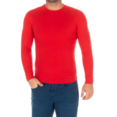 Image of Kisses&amp;Love Mens Long sleeved T shirt with half high collar 1625 H man Red Size Small