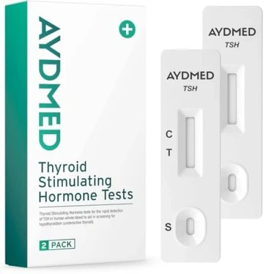 Image of 2 x AYDMED Thyroid Stimulating Hormone Tests Testing Kit For Home Self Test Blood Screening Of Hypothyroidism Underactive Results In 10 Minutes 98% Accuracy CE Certified