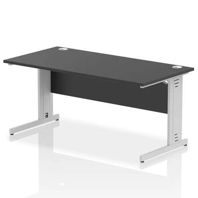 Image of Impulse 1600x800mm Straight Desk Black Top Silver Cable Managed Leg