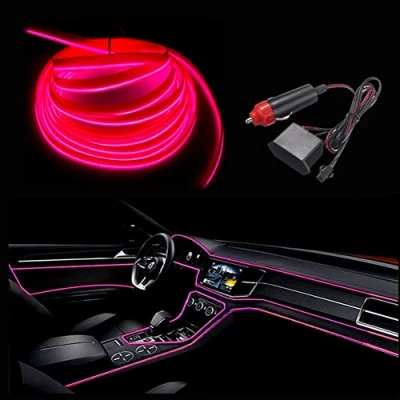 Image of balabaxer Pink El wire with 6mm Sewing edge, 10m neon 12V fuse protection for Automotive Car Interior Decoration