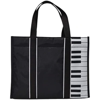 Image of Music Bag Handbag Piano Keyboard Oxford Note Print Shopping Bags for Folding Travel Large Shoulder