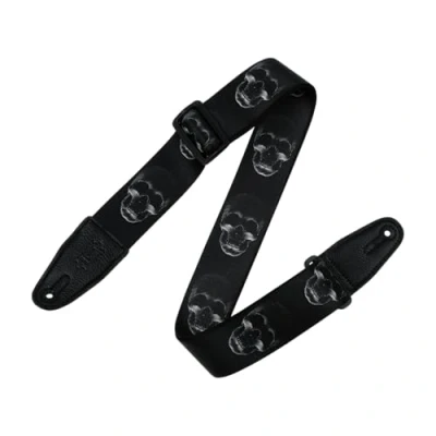 Image of Levy&#039;s Leathers Guitar Strap MPD2 112 Prints Polyester With Leather Ends 2&quot; Black Withhite Skull