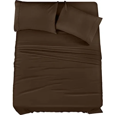 Image of Utopia Bedding Bed Sheet Set Brushed Microfiber 4 Piece Queen Shrinkage &amp; Fade Resistant Soft Sheets Easy Care (Queen, Brown)