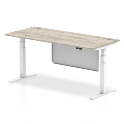 Image of Air 1800x800 Height Adjustable Desk Grey Oak CP White Leg Modesty Pnl