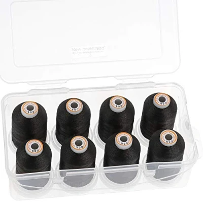 Image of New brothread Polyester Machine Embroidery Thread 1000m with Clear Plastic Storage Box for &amp; Quilting 8xBlack