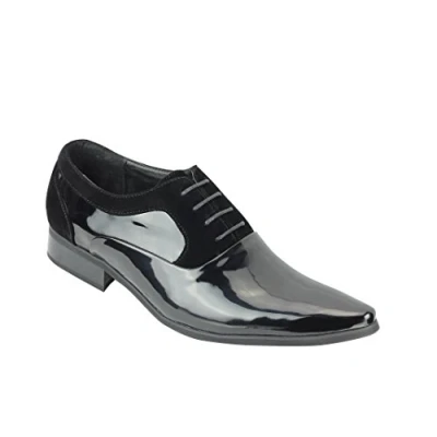 Image of Mens Suede &amp; Patent Shiny Leather Line Formal Oxford Lace up Italian Style Shoes [Black Patent,UK 7 EU 41]