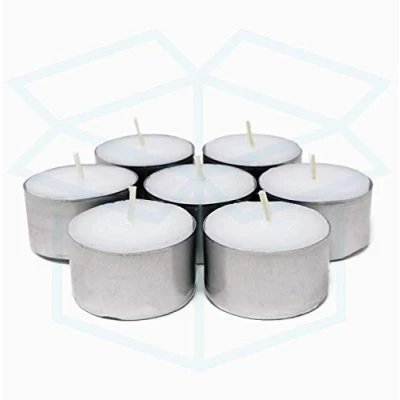Image of We Can Source It Ltd 50 White Tea Light Candles Unscented Non toxic 8 Hours Burn Tealight Perfect for Christmas, Valentines Day, Birthday Celebration