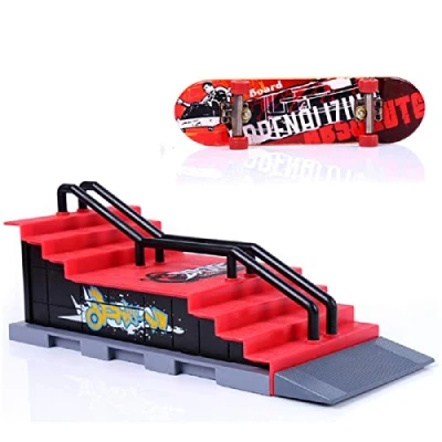 Image of Sipobuy DIY Assembly Mini Finger Skateboard Deck Truck Skate Park Board With Ramp Accessories Sets (Scene F)
