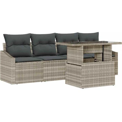 Image of vidaXL 5 Piece Garden Sofa Set with Cushions Light Grey Poly Rattan