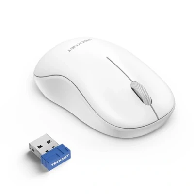 Image of TECKNET Wireless Mouse for Laptop, 2.4GHz USB Mini Computer Mice, 3200 DPI Optical Small Portable Cordless Compatible with PC, Mac and Linux, 18 Months Battery Life (White)