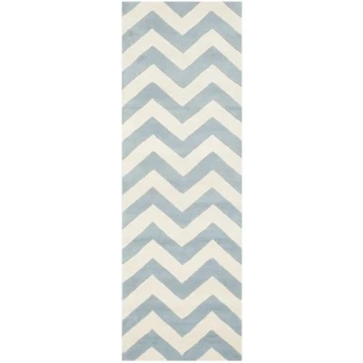 Image of SAFAVIEH Contemporary Rug for Living Room, Dining Bedroom Chatham Collection, Short Pile, in Blue and Ivory, 69 X 213 cm