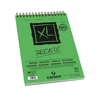 Image of CANSON XL Recycled Drawing 160gsm A4 Paper, Fine Honeycomb Grain, Spiral Pad Short Side, 50 White Sheets, Ideal for Professional Artists &amp; Illustrators