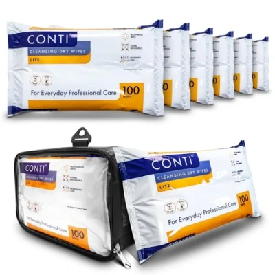 Image of RE GEN FlexPouch Dry Wipe Dispenser &amp; 6 Pack, Conti Lite 30x28cm Patient Cleansing Wipes Professional Personal Care Ideal for Homes, Hospitals Home Adult Incontenance Aid