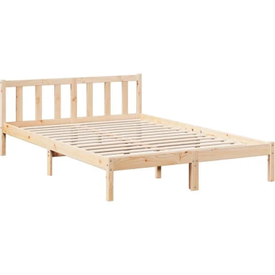 Image of vidaXL Extra Long Bed Frame Solid Pine Wood 140x210 cm Sturdy Supportive Base with Headboard and Slats Bedroom Furniture