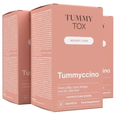 Image of Caffeine Boost Drink, with Green Coffee Extract, Chicory Root Inulin, and Guarana, Cappuccino Flavor, 30 sachets of Tummyccino by Tummy Tox