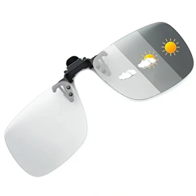 Image of JM Polarized Clip on Photochromic Sunglasses Frameless Flip Up Lens for Prescription Glasses Grey 60 * 47