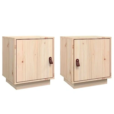 Image of vidaXL Bedside Cabinets in Solid, Untreated Pine Wood Set of 2, Ample Storage Space, Flexible Door Installation, Sturdy Top for Display, Easy Assembly, Ideal Bedroom, Farmhouse Design