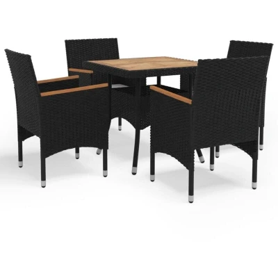 Image of vidaXL 5 Piece Garden Dining Set Poly Rattan and Solid Wood Black