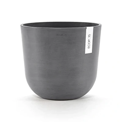 Image of Ashortwalk ECOPOTS Oslo Round Plant Pot made from Recycled Plastic (Diameter 25cm x Height 21.8cm) (Grey)