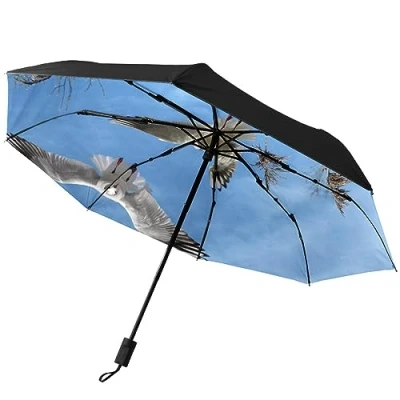 Image of GISPOG Automatic Folding Umbrella, Seagulls Flying Bird Waterproof Compact Sun and Rain Travel Umbrellas