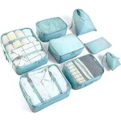 Image of BillyBath Packing cubes Suitcase Organiser Set, 8 Pieces Clothes Bags Shoe Travel Cube Cosmetic for Suitcases Teal