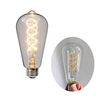 Image of Ruihua 1Pack E27 4W Clear Glass Double Spiral Flexible Bulb ST64 Vintage LED Filament Bulb(40W Equivalent) Warm White 2700K 400LM Retro Edison Not Dimmable Energy Saving Lamp,AC 220 240V