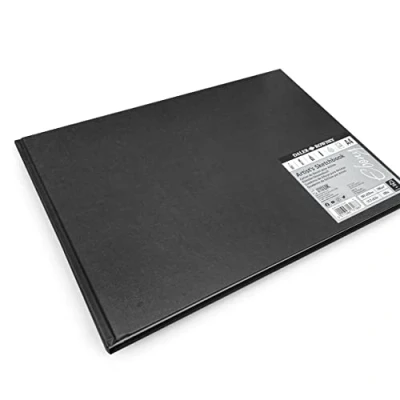 Image of Daler Rowney Ebony 160gsm A4 Lightly Textured Landscape Hardback Sketchbook, Perfect Bound, 54 White Sheets, Ideal for Professional Artists &amp; Students