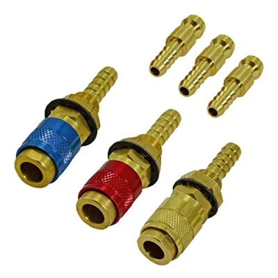 Image of RIVERWELD Argon Quick Connect Fittings Hose Connector for PTA DB SR WP 9 17 18 26 TIG Welding Torch Red Blue Gold Color 3set