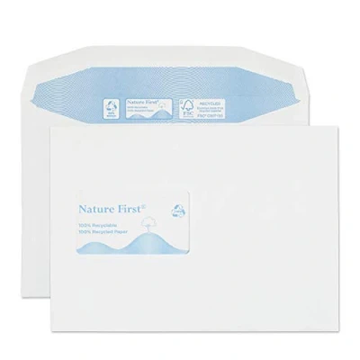 Image of Blake Purely Environmental C5 162 x 229 mm 90 gsm Nature First Recycled Mailer Gummed CBC Window Envelopes (RN027CBC) White Pack of 500