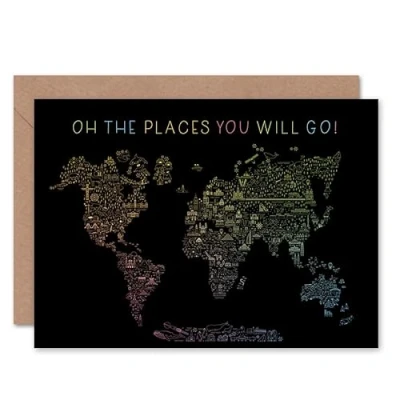 Image of Artery8 Oh The Places You Will Go! Bon Voyage Travel Adventure Sealed Greeting Card Plus Envelope Blank inside