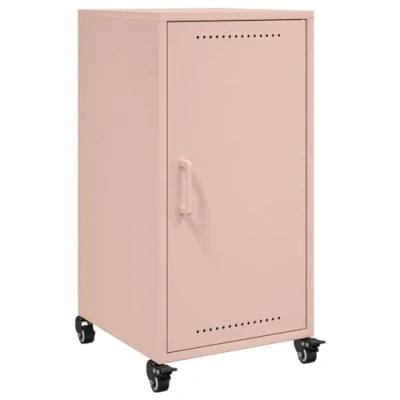 Image of vidaXL Pink Sideboard Storage/Cupboard Cabinet Cold Rolled Steel, 1 Door with Wheels Home/Office/Living Room Furniture, 36x39x72 cm