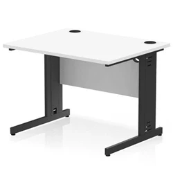 Image of Impulse 1000x800mm Straight Desk White Top Black Cable Managed Leg