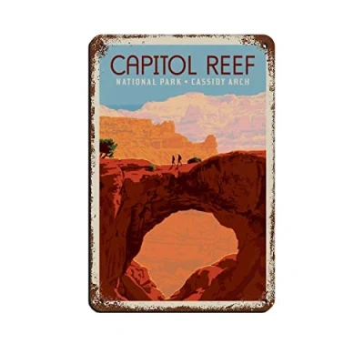Image of AZOLID Tin Signs Retro Capitol Reef Cassidy Arch Travel Painting Cafe Opera House Art Wall Decoration Plaque 14x20CM