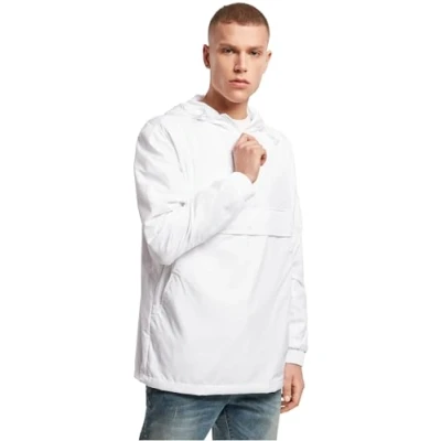 Image of Build Your Brand Men&#039;s Basic Pull Over Jacket Windbreaker, White, XL