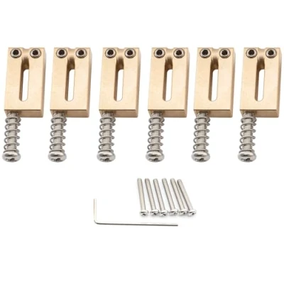 Image of Musiclily Ultra 10.5mm Modern Style Full Brass Offset Saddles for Strat/Tele Electric Guitar, Original Color (Set of 6)