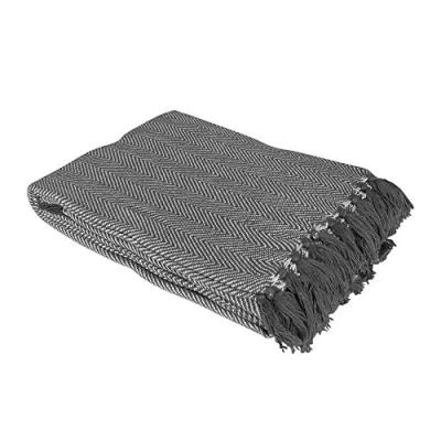 Image of 100% Cotton Herringbone Como Throw Silver Grey (127cm x 152cm)