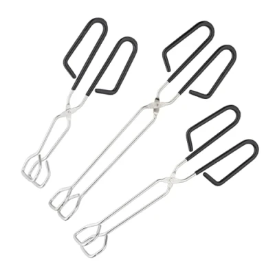 Image of Relaxdays Grill Tongs, 3X Set, Stainless Steel, Rubber Handle, Barbecue &amp; Kitchen, Lengths 24, 29 33 cm, Silver/Black, x 9 4.5 cm