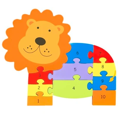 Image of Orange Tree Toys Lion Number Wooden Puzzle