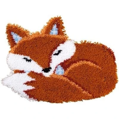 Image of Vervaco Latch Hook Shaped Rug Sleeping Fox, Acrylic, Brown and White