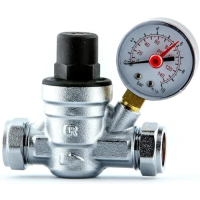 Image of TEAM CONTROLS WATER PRESSURE REDUCING VALVE WITH GAUGE 15MM &amp; 22MM FITTING REGULATING PRV