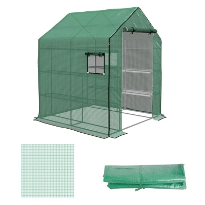 Image of Outsunny Reinforced PE Greenhouse Cover Replacement with Roll Up Door &amp; Windows Green