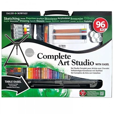 Image of Daler Rowney Simply Complete 96 Piece Art Painting and Drawing Set with Acrylic, Pastels, Sketching Pencils, Watercolour, Pads, Brushes more