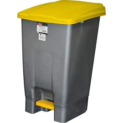 Image of Sterling Ventures Large Heavy Duty Waste Rubbish Recycling Pedal Wheelie Bin with Coloured Lid (70L, Yellow Lid)