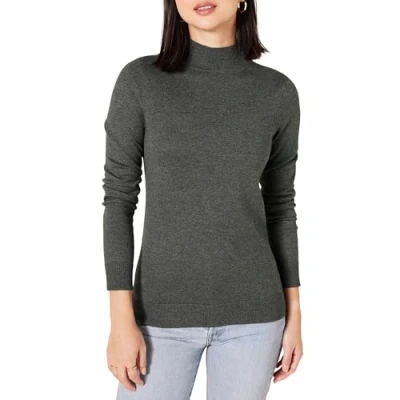 Image of Amazon Essentials Women&#039;s Lightweight Mockneck Jumper (Available in Plus Size), Charcoal Heather, S