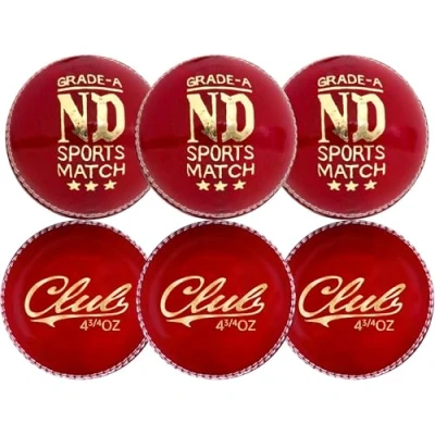 Image of ND Sports Premium Grade Leather Cricket Ball for Youth Ideal Practice, Training, and Matches Available in Pack of 1, 3, 6 (Red, 6)