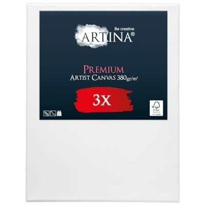 Image of Artina 3pcs Painting Canvas Set 60x80 cm Premium FSC® Blank for Pre Stretched &amp; Triple Primed 100% Cotton 380 g/m² White Large Art Canvases