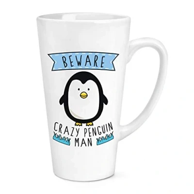 Image of Beware Crazy Penguin Man 17oz Large Latte Mug Cup