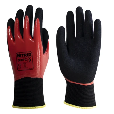 Image of Nitrex 360FC Work and Safety Gloves, Bag of 10 Pairs, Size 8 General Handling Double Dipped Flat Nitrile Sandy Palm Coating