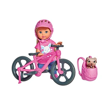 Image of Simba Evi Love 105733273 Holiday Fun Bicycle Doll with Dog and Backpack Dress up Doll, 12 cm, for Children from 3 Years